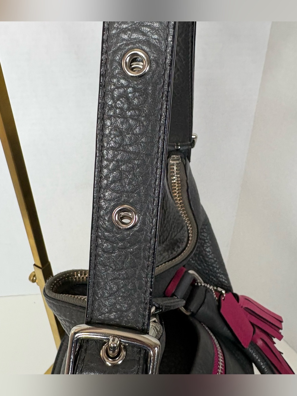 Coach Legacy Rory Textured Pebbled Leather Bobo in the Graphite/Berry colorway - Picture 13 of 17